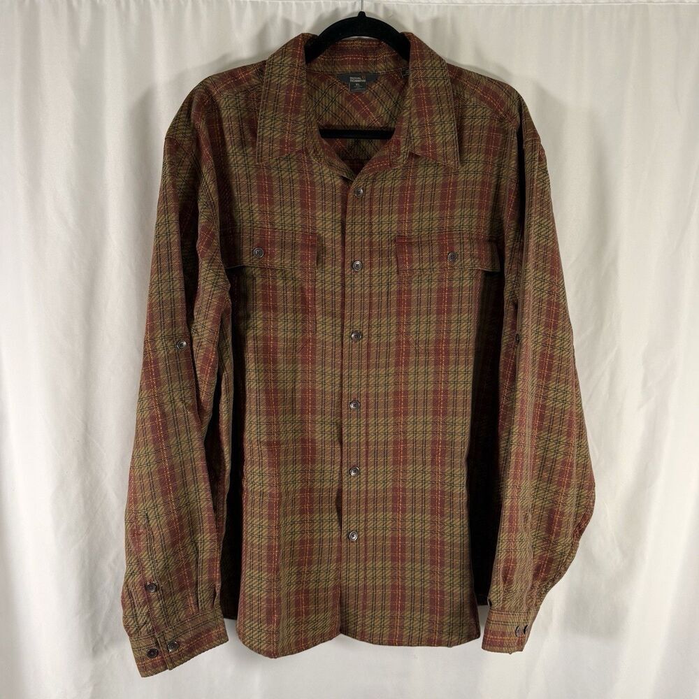 Royal Robbins SHirt Men's XL Brown Red Plaid Button Up Long Sleeve Relaxed Modal